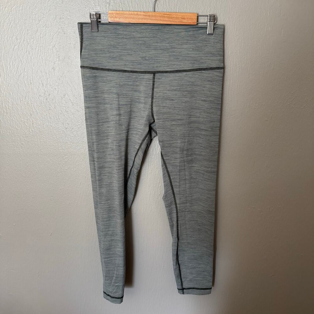 LULULEMON HR Wunder Under Tight In Green Grey Mini Stripe Size 12 ankle casual